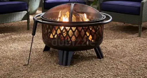 Piedmont 29.6 in. W Black Steel Wood Outdoor Fire Pit with Screen and Poker Included