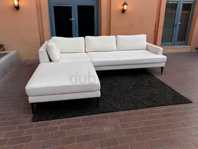 West elm Andes Stylish White L-Shaped Sofa for Perfect Living Room Elegance