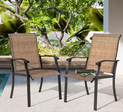2 Pieces Brown Outdoor Indoor Textilene Dining Chairs