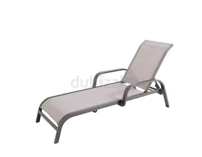 Mix and Match Dark Taupe Reinforced Aluminum Sling Outdoor Patio Stack Chaise Lounge with Sunbrella