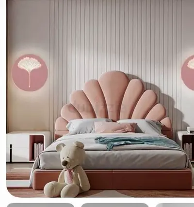 Pink Velvet Storage Bed with Shell-Shaped Headboard