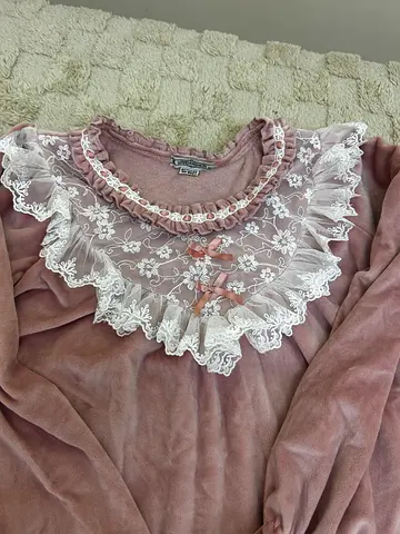 Chic and Elegant and very soft winter sleepwear set made from smooth suede-like fabric.