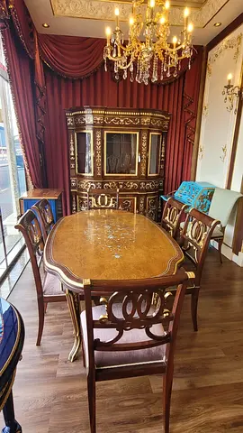 Elegant Vintage Dining Set with Ornate Buffet Cabinet
