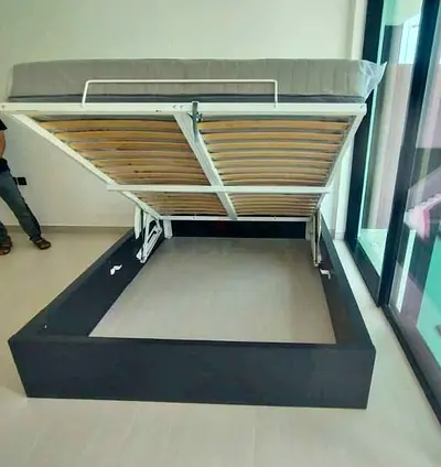 Ikea hydraulic queen size bed frame with storage inside full bed and with Ikea pocket sprung  mattre