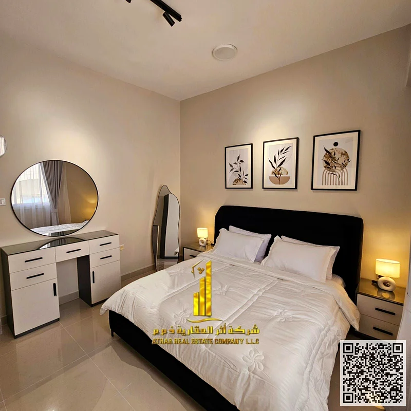 (First resident) The most beautiful one-bedroom apartment, fully furnished, for monthly rent in Ajman - Al Jurf 2 - next to Al Aqsa School63837479812994112
