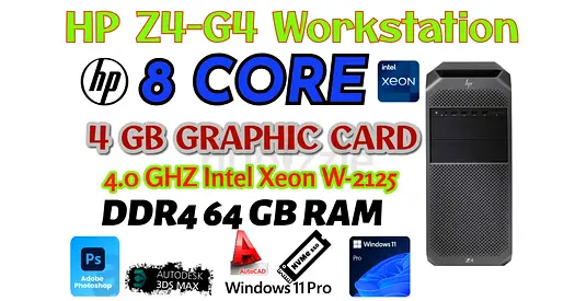 4.0GHZ HP Z4-G4 Workstation-Intel Xeon W2125 CPU-4GB Graphic card-64GB DDR4 ram-WINDOWS 11 PRO