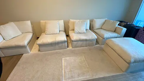 Feather filled Crate Barrel Elegant White Modular Sofa Set for Sale