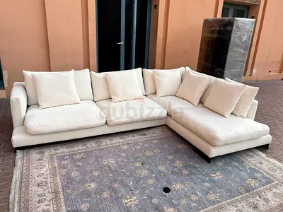 MARINA Home Feather filled Elegant L-Shaped White Sofa with Cozy Cushions