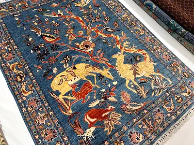 152 x 200 cm | New Beautiful Handmade Deer Design Aryana Afghan Carpet