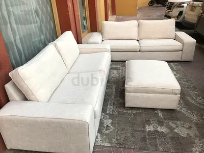 Elegant and Modern Cream Sofa Set with Ottoman