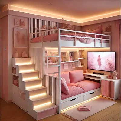 Stylish and Cozy Loft Bed with Integrated Storage and Sofa