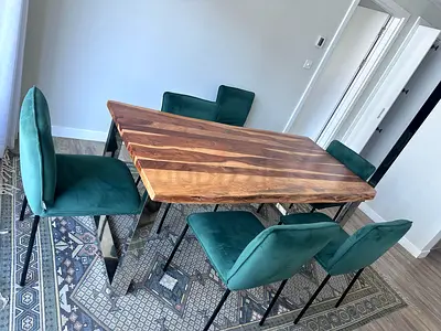 Marina Home Stylish Modern Dining Table with Elegant Green Chairs
