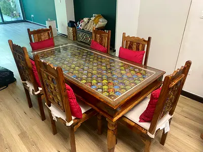 Antique Marina Home Stunning Wooden Dining Set with Intricate Design