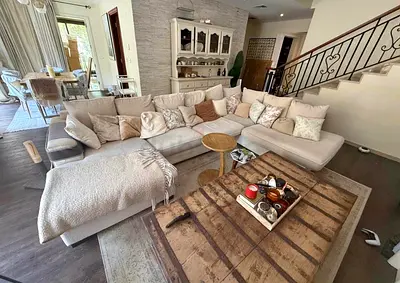 The One Kingstone Stylish and Cozy u-Shaped Sofa with Rustic Coffee Table