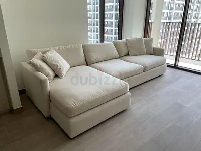 Stylish Crate Barrel Lounge Deep feather filled and Comfortable Beige Sectional Sofa
