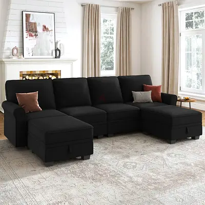 Soft Comfortable Black Sectional Sofa for Sale In Dubai - Customized Sofas - Cash on Delivery