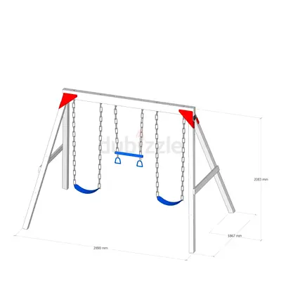 Wooden double trouble Swing Set WITH TRAPEZE BARS for Kids with 2 Belt Swings