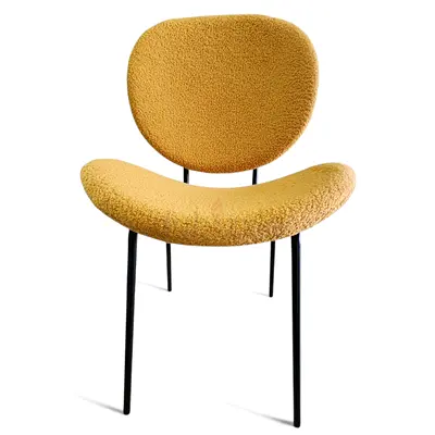 Modern Boucle Dining Chair – Mustard Yellow Upholstery with Curved Back  Seat – Comfortable Accent