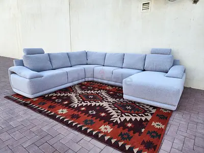 Home centre U shape sofa six seater light grey