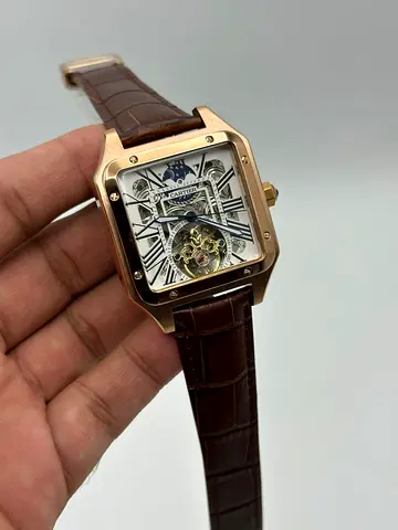 Elegant Men’s Mechanical Watch with Brown Leather Strap