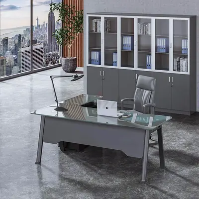 L shape executive glass table
