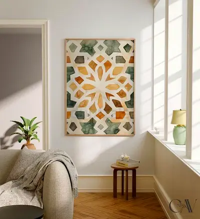 Arabesque Serenity – Hand-Painted Islamic Geometric Wall Art