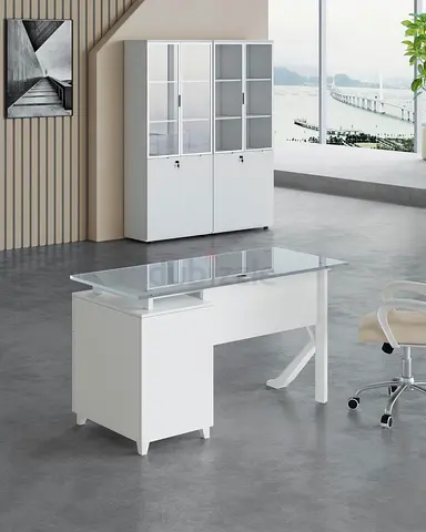 L shape executive glass table