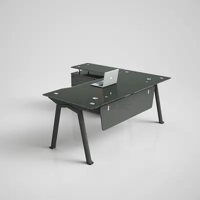 L shape tempered glass office table