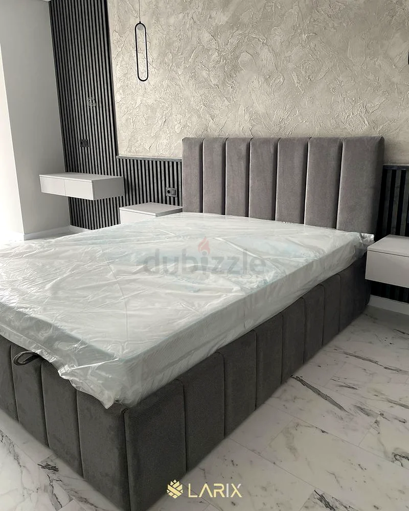 Elegant Grey Velvet Bed with Modern Design63437619799043111
