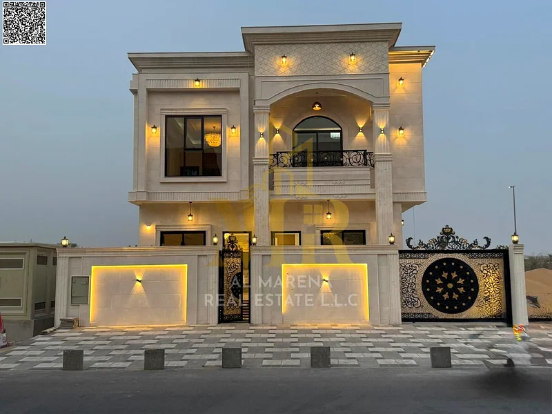 A villa with a price including registration and ownership fees on the main street, ready for occupancy in the most upscale areas of Ajman, freehold fo63893559650179110
