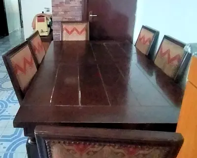 Elegant Wooden Dining Table with Six Chairs