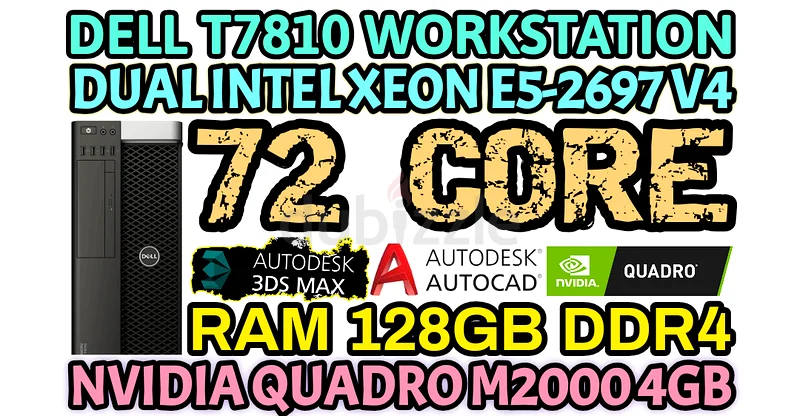 128GB RAM DDR4 DELL T7810 WORKSTATION 72 CORE 2 INTEL XEON E5-2697 V4 NVIDIA QUADRO M2000 4GB DDR563437619866627119