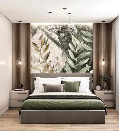 Stylish Modern Bedroom Set with Leaf Design Accents