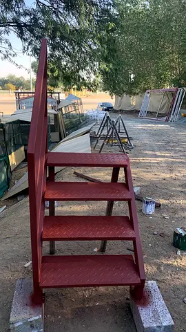 Sturdy Red Metal Outdoor Steps