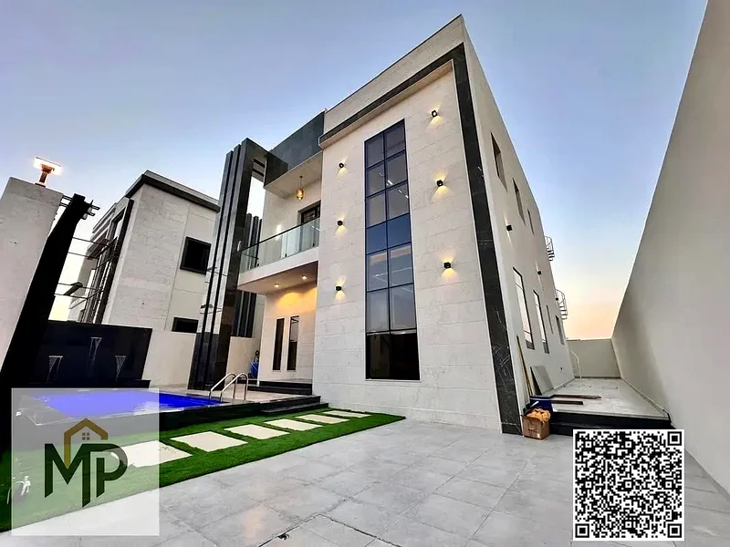 For sale - a luxury villa with a swimming pool in a prime location in Ajman, high-end finishing, modern design, including registration and owners63894218723971110