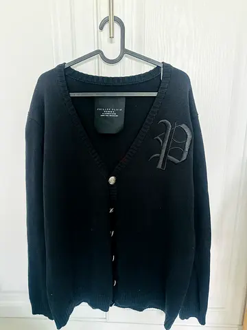 Philipp Plein Stylish Men Navi blue  Cardigan with Pearl Buttons