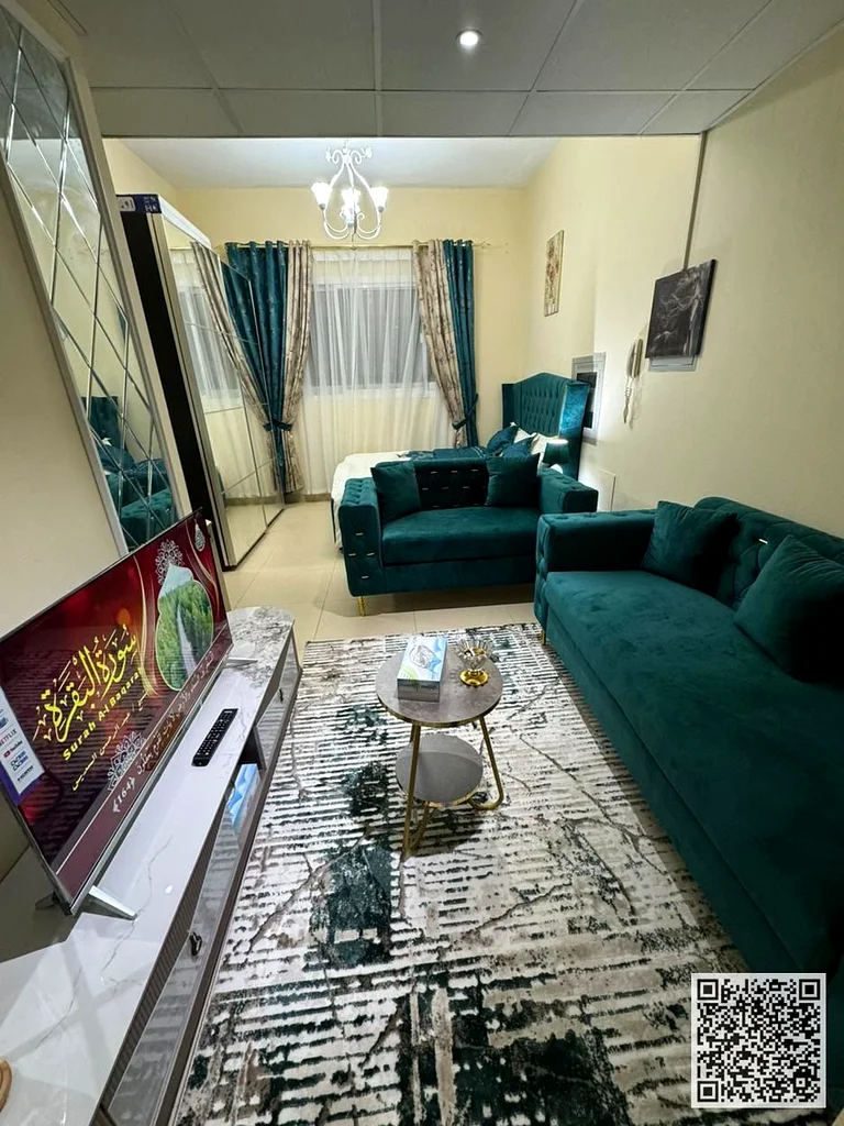 The most beautiful studio with a separate kitchen and a balcony, furnished for monthly rent in Ajman - Al Jurf 2 - Al Yasmeen Towers63837479930499111
