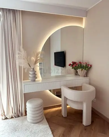 Elegant Modern Vanity Set with Mirror and Stool