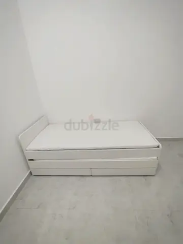 Slakt bed under bed with 2 Ikea mattresses and 2 storage drawers underneath