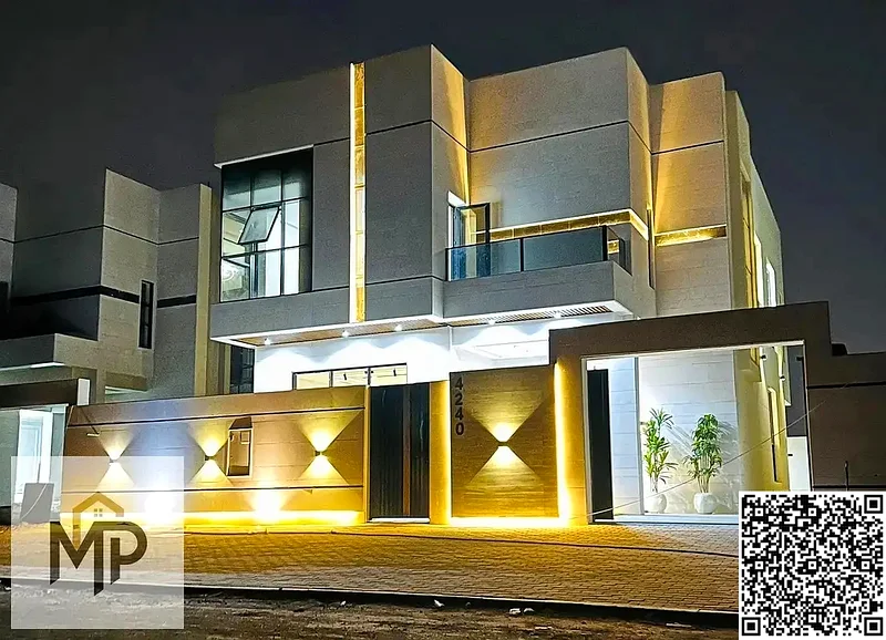 For sale, a modern villa with a stone facade, including registration fees, close to the mosque and services, with a swimming pool.63894745771779111