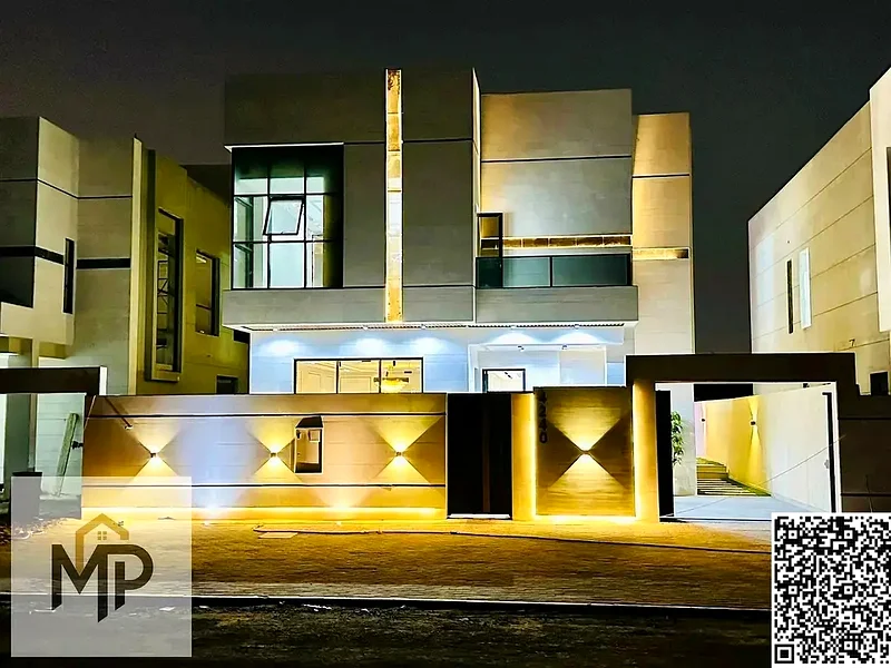 For sale, a modern villa with a stone facade, including registration fees, close to the mosque and services, with a swimming pool.63894745771779113