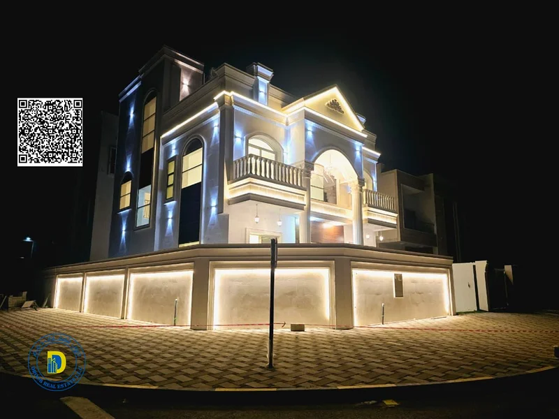 For sale in Al Helio 2, a corner villa with a classic design, 5 rooms with a roof, including registration fees, bank financing, freehold63895136453379110