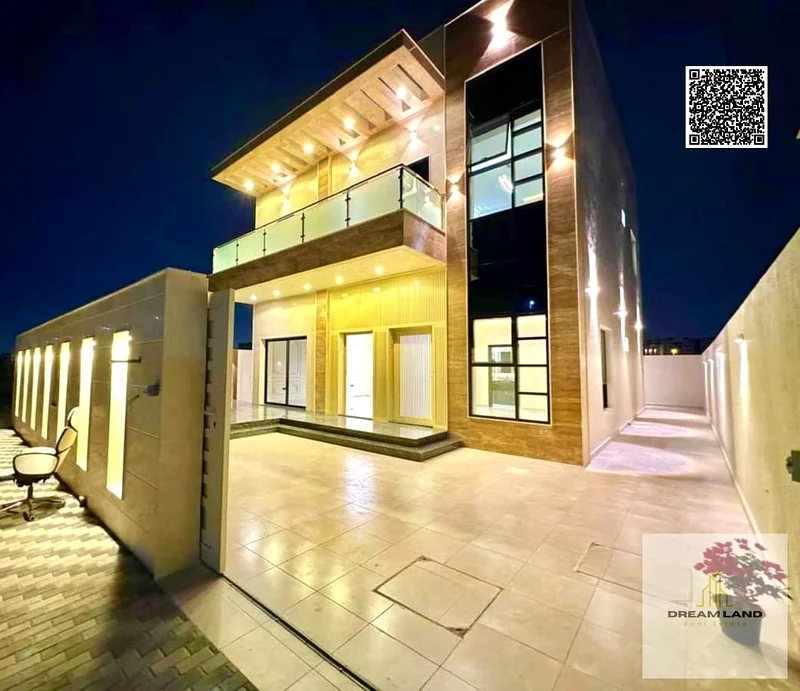 For freehold ownership in Ajman, all nationalities, a luxurious villa in Al Helio 2, the first resident, negotiable, two floors and a roof, 3 master b63897086092546110