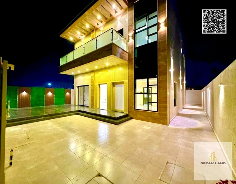 For freehold ownership in Ajman, all nationalities, a luxurious villa in Al Helio 2, the first resident, negotiable, two floors and a roof, 3 master b63897086092546111