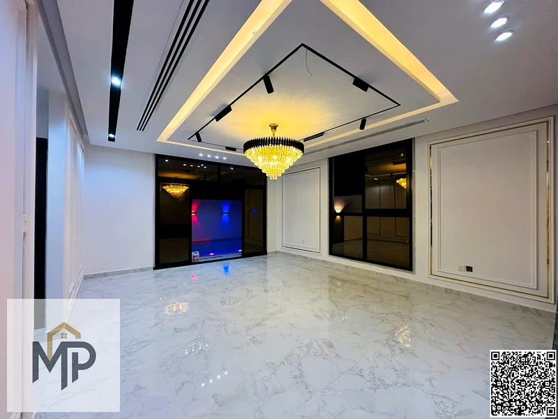 For sale, a modern villa, including registration fees, close to the mosque and services, with a seating area in the courtyard, with no down payment.63896181585409114
