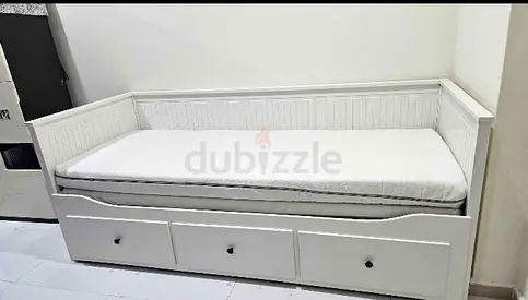 IKEA Hamnes Day bed with 3 storage drawers underneath and with 2 IKEA mattresses