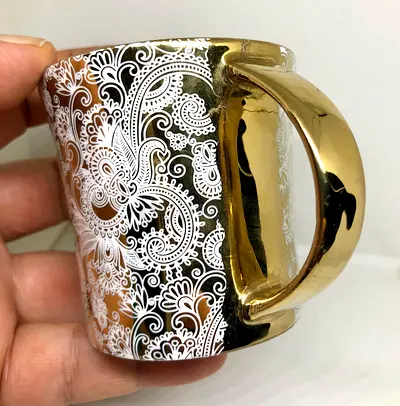 Elegant Vintage Gold and White Decorative Mug