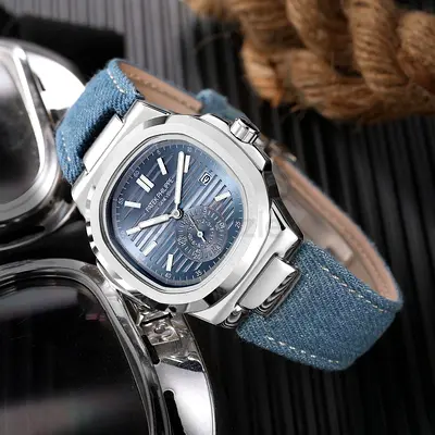 Sleek Patek Philippe Denim Strap Watch - A Timeless Classic!