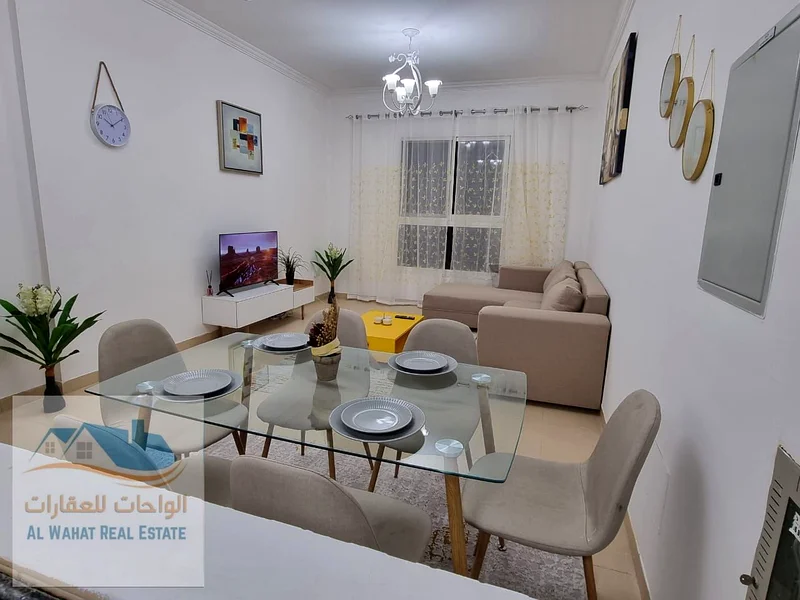 A fully furnished VIP one-bedroom apartment for monthly rent in Jasmine Towers - Al Jurf 2 ✨ 🔹 A spacious and elegantly designed apartment.63716039194883112