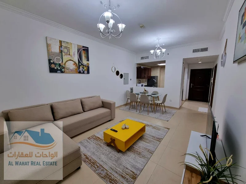 A fully furnished VIP one-bedroom apartment for monthly rent in Jasmine Towers - Al Jurf 2 ✨ 🔹 A spacious and elegantly designed apartment.63716039194883110